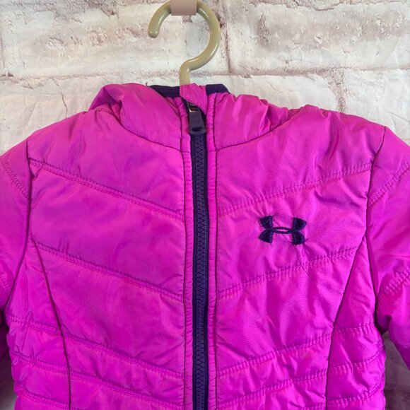 Under Armour Girls 5 Fitted Dark Pink Insulated Hooded Winter Puffer Jacket - Picture 5 of 9